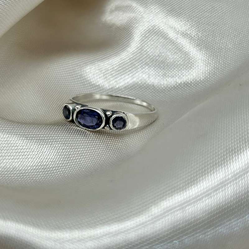 Iolite 3 Stone Sterling Silver Crystal Sterling Silver Ring