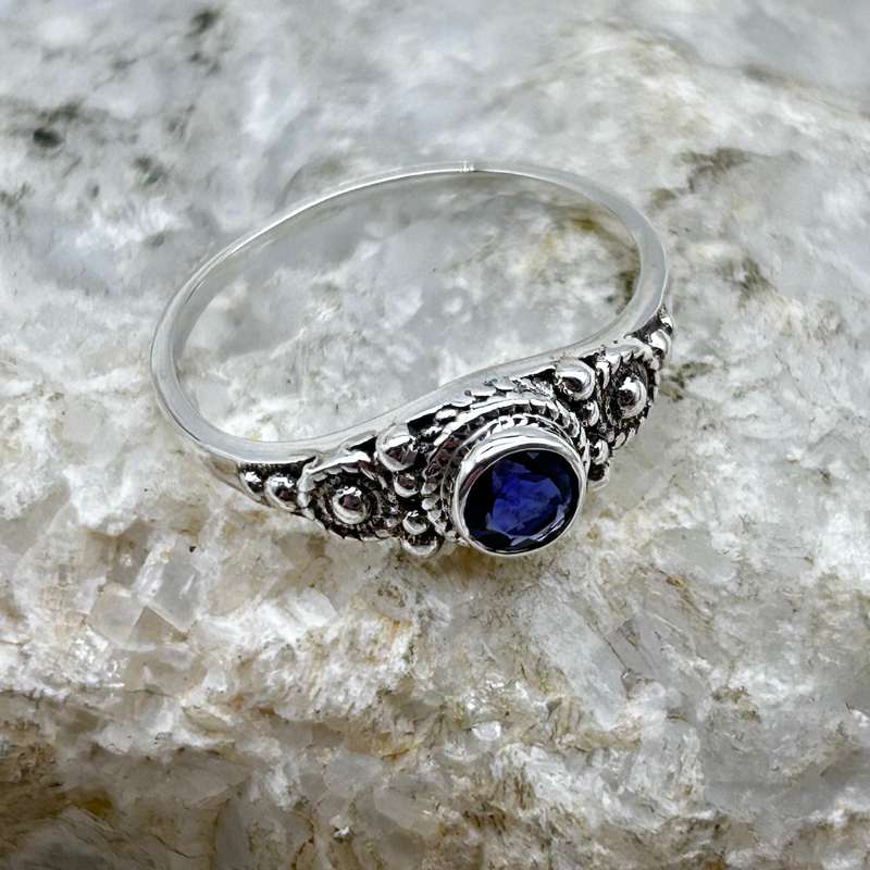 Sterling Silver Iolite Crystal Faceted Ring