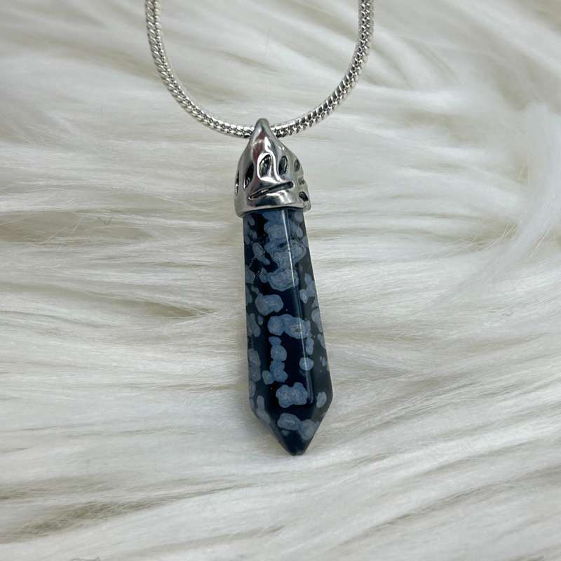 Snowflake Obsidian Crystal Double Terminated Pendant