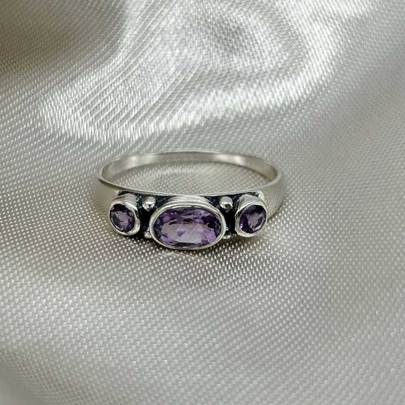 Amethyst 3 Stone Sterling Silver Ring