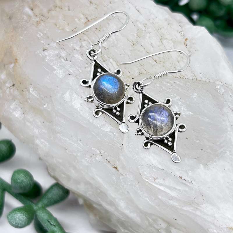 Labradorite Crystal Sterling Silver Earrings