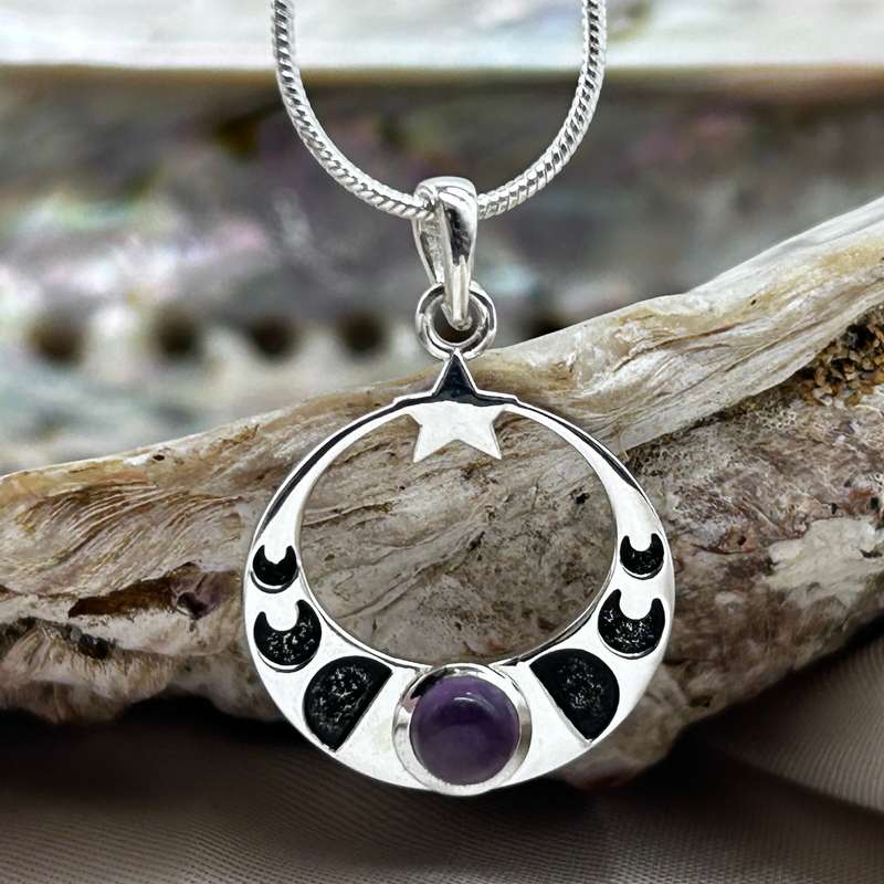 Love You to the Moon & Back Amethyst Sterling Silver Pendant