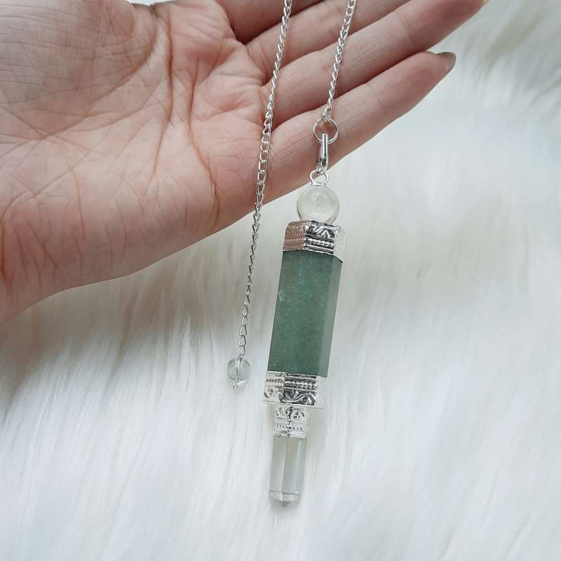 Aventurine White metal Wand Pendulum Kit
