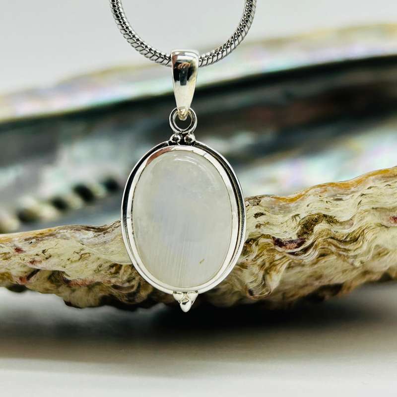 Moonstone Gemstone Cabochon Sterling Silver Pendant