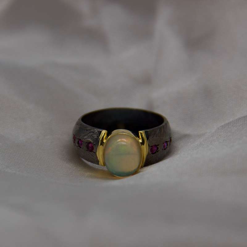 Ethiopian Opal Sterling Silver Rhodium Ring