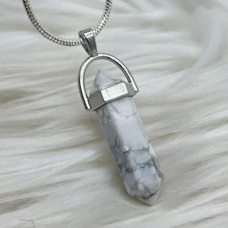 White Howlite Crystal Double Terminated Pendant
