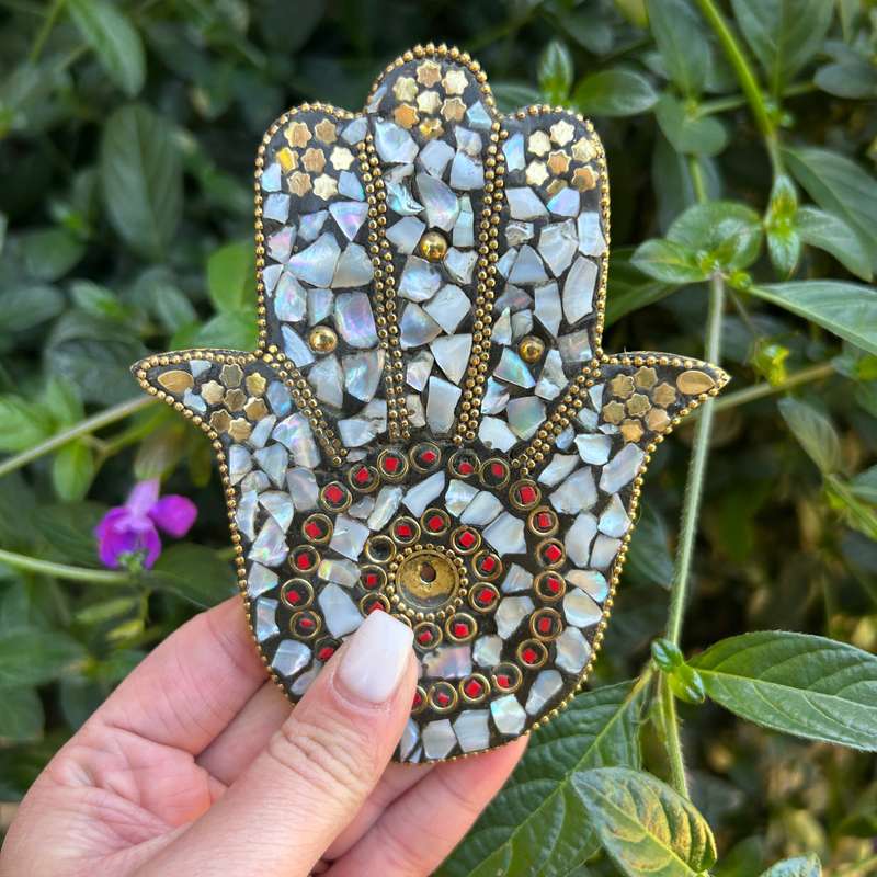 Pearl Mosaic Hand Of Hamsa Incense Holder