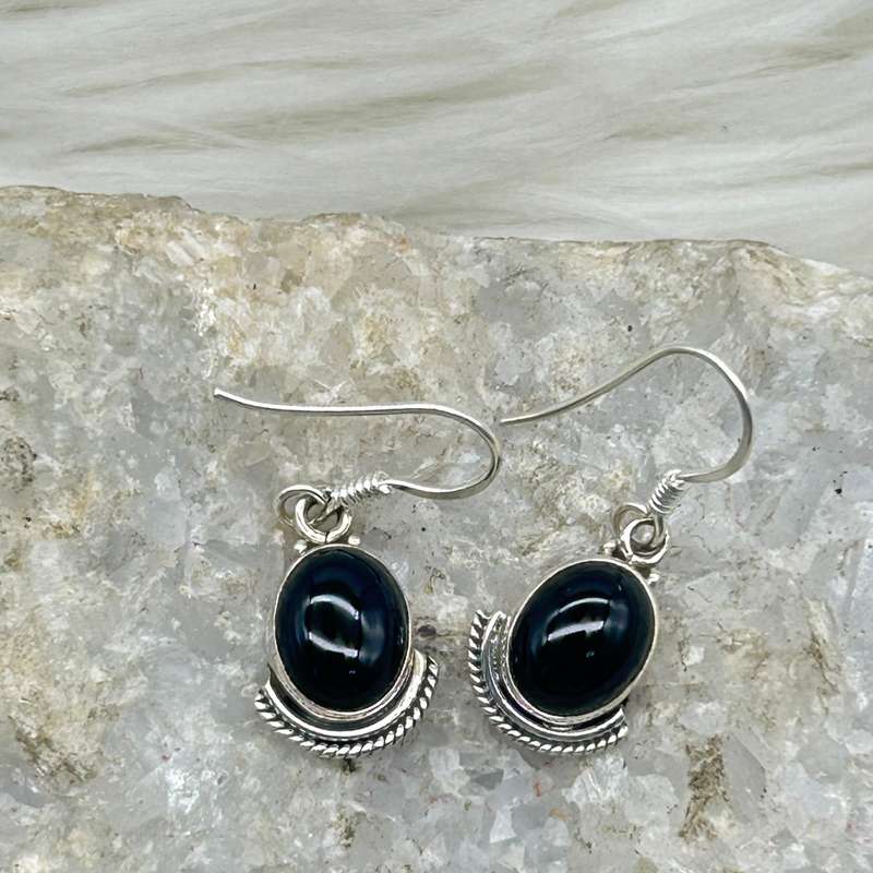 Black Onyx Crystal Sterling Silver Earrings