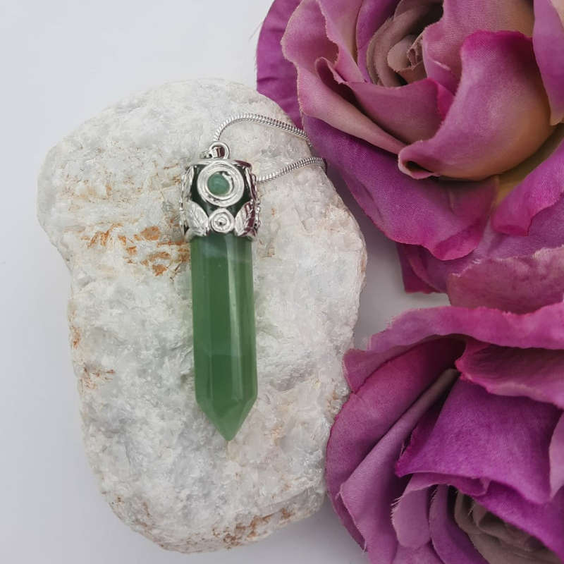 Aventurine Crystal Wand Leaf Pendant