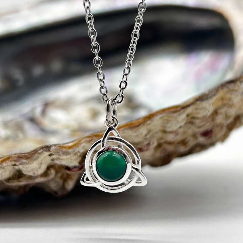 Sterling Silver Green Chalcedony Triquetra Crystal Pendant