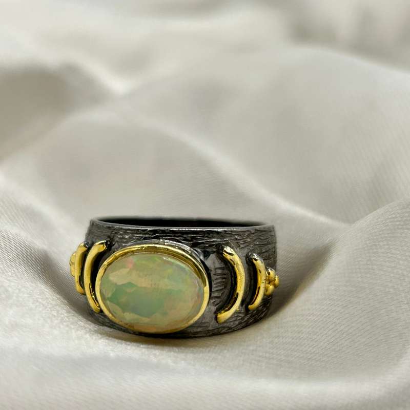 Ethiopian Opal Sterling Silver Rhodium Plated Ring