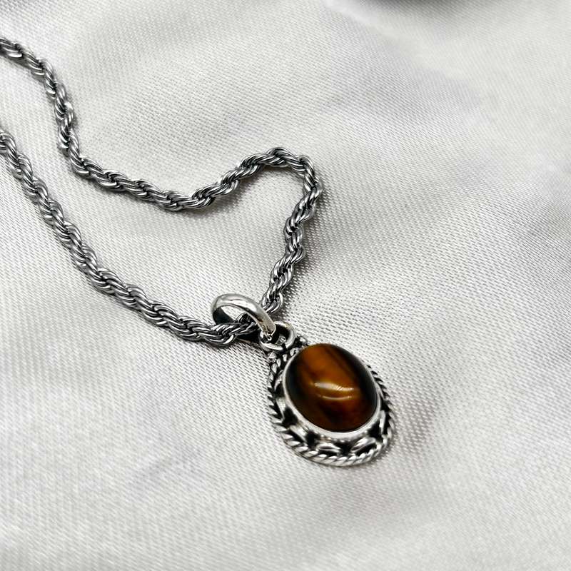 Sterling Silver Tigers Eye Oval Pendant