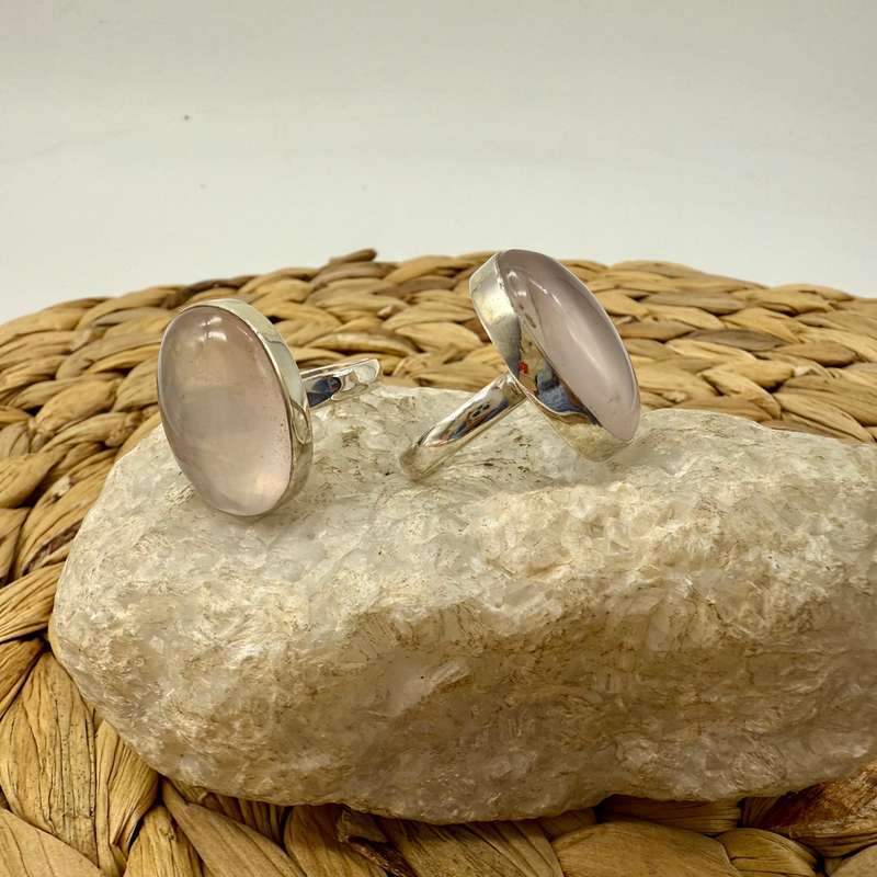 Rose Quartz Oval Sterling Silver Crystal Ring