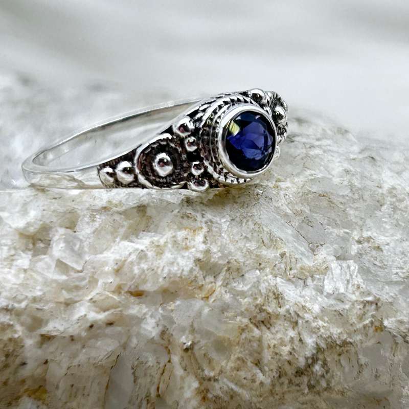 Sterling Silver Iolite Crystal Faceted Ring