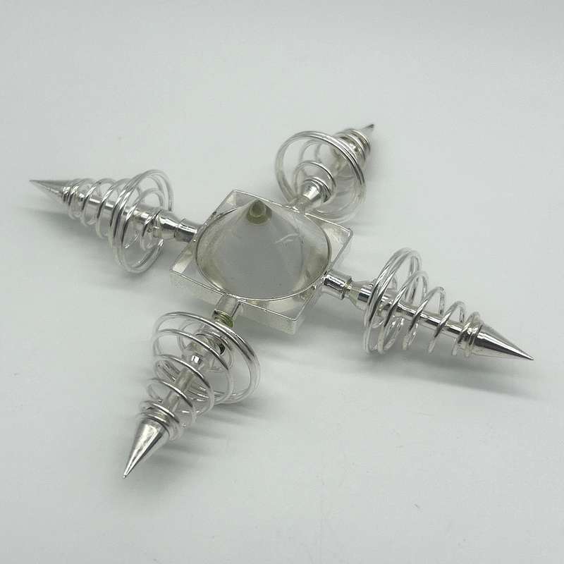 Clear Quartz Cone Generator with White Metal Spirals
