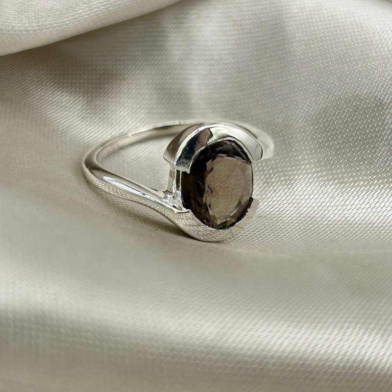 Smoky Quartz Faceted Sterling Silver Ring