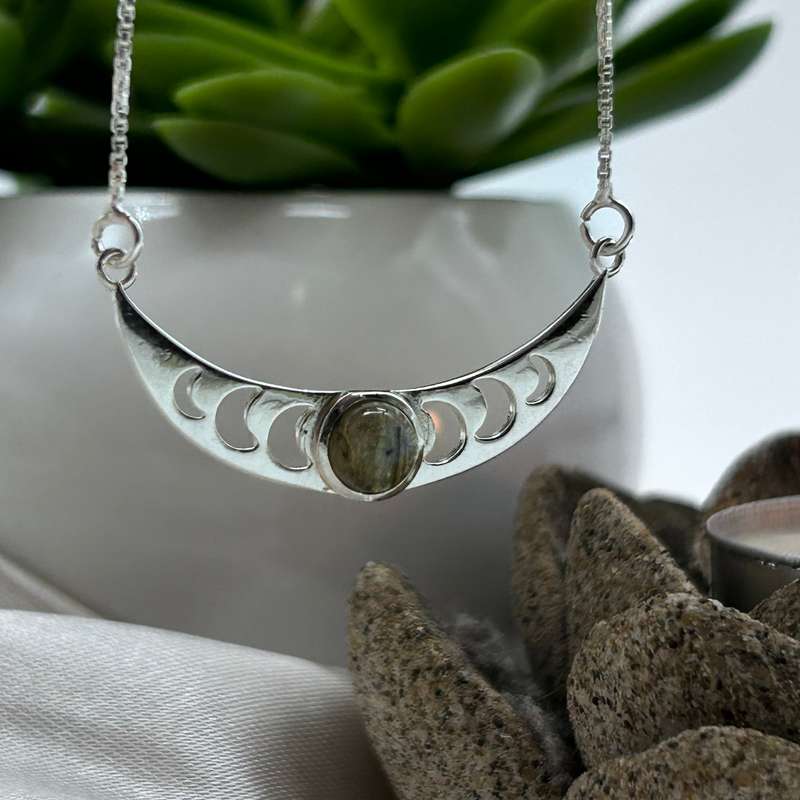 Moon Phase Sterling Silver Necklace With Labradorite