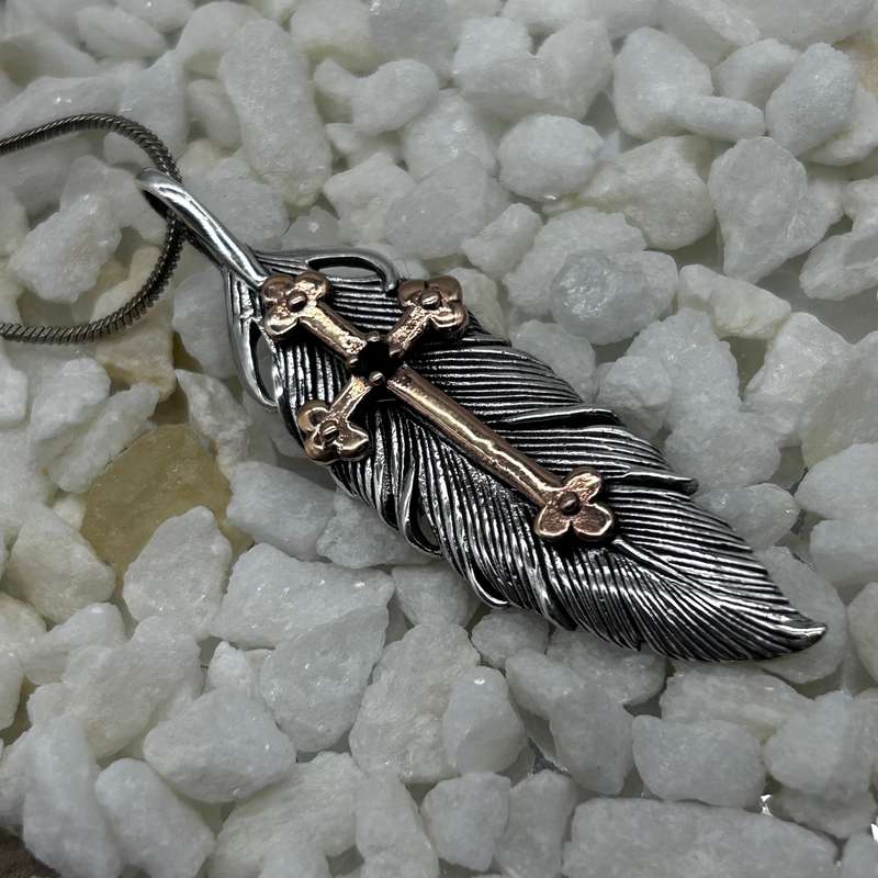 Cross And Feather Sterling Silver Pendant For The Scribe And Artist