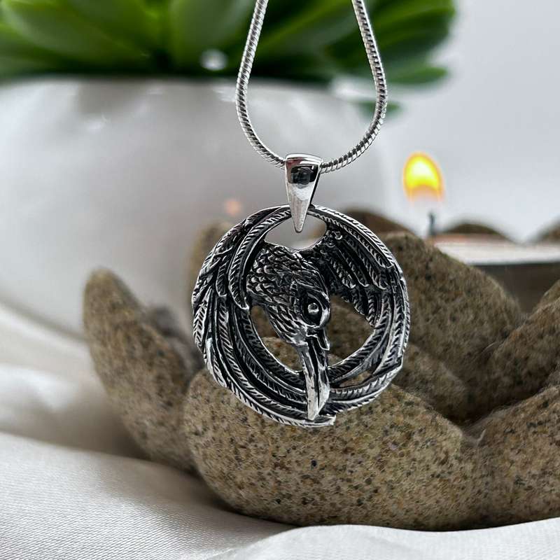 Raven Circle Wing Sterling Silver Pendant