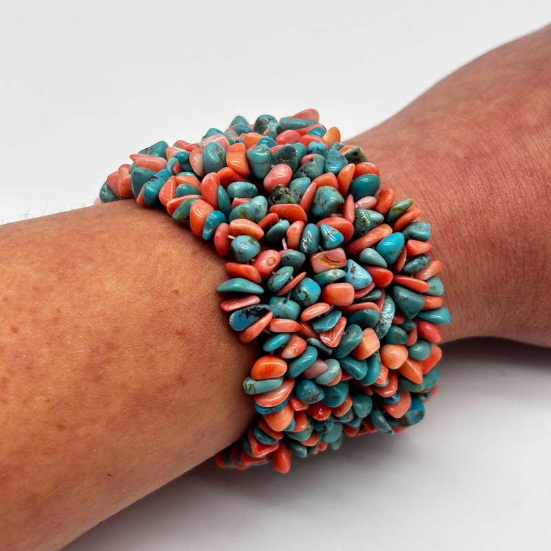 Crystal Coral And Turquoise Chip Cuffed Bracelet