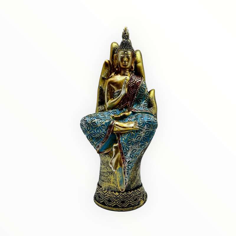 Blue Buddha Sitting On Hand