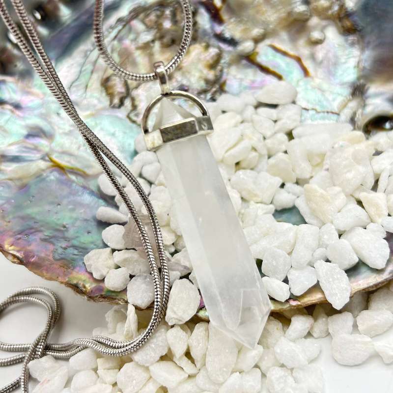 Men's Clear Quartz White Metal Crystal Pendant