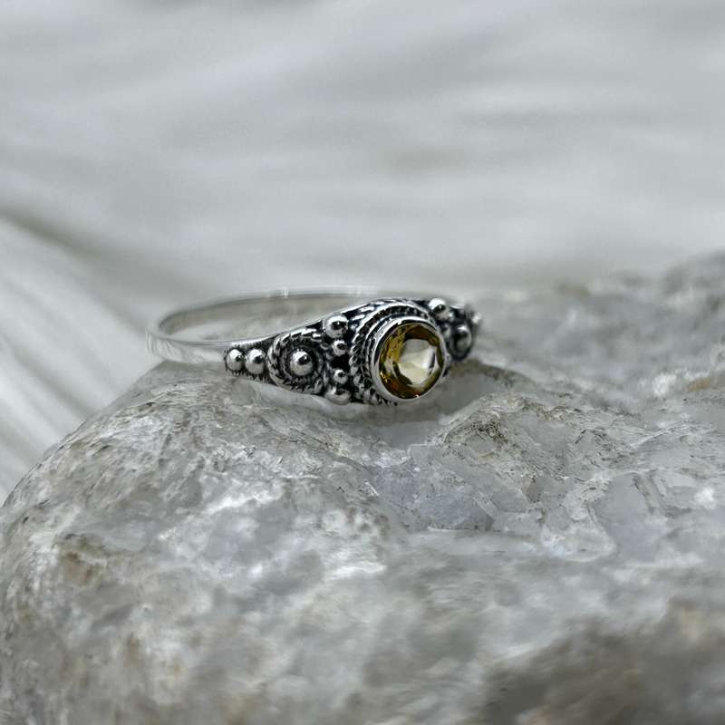 Sterling Silver Citrine Faceted Crystal Ring