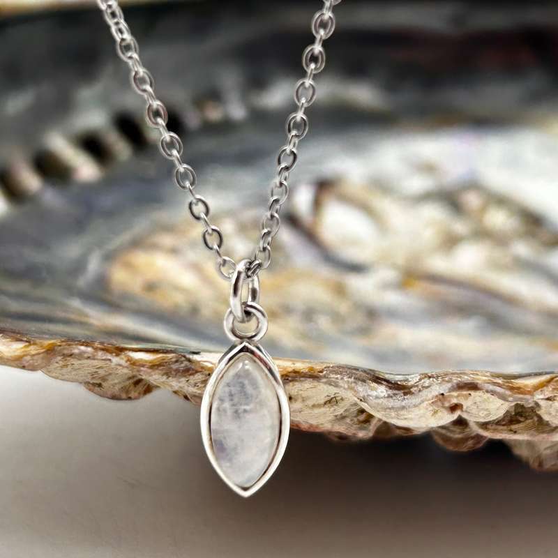 Moonstone Marquise Crystal Sterling Silver Pendant