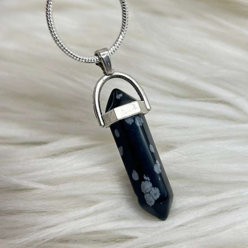 Snowflake Obsidian Crystal Double Terminated Pendant