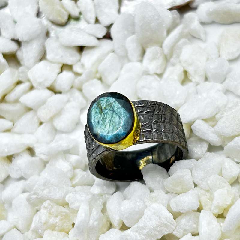 Labradorite Rhodium Plated Sterling Silver Ring