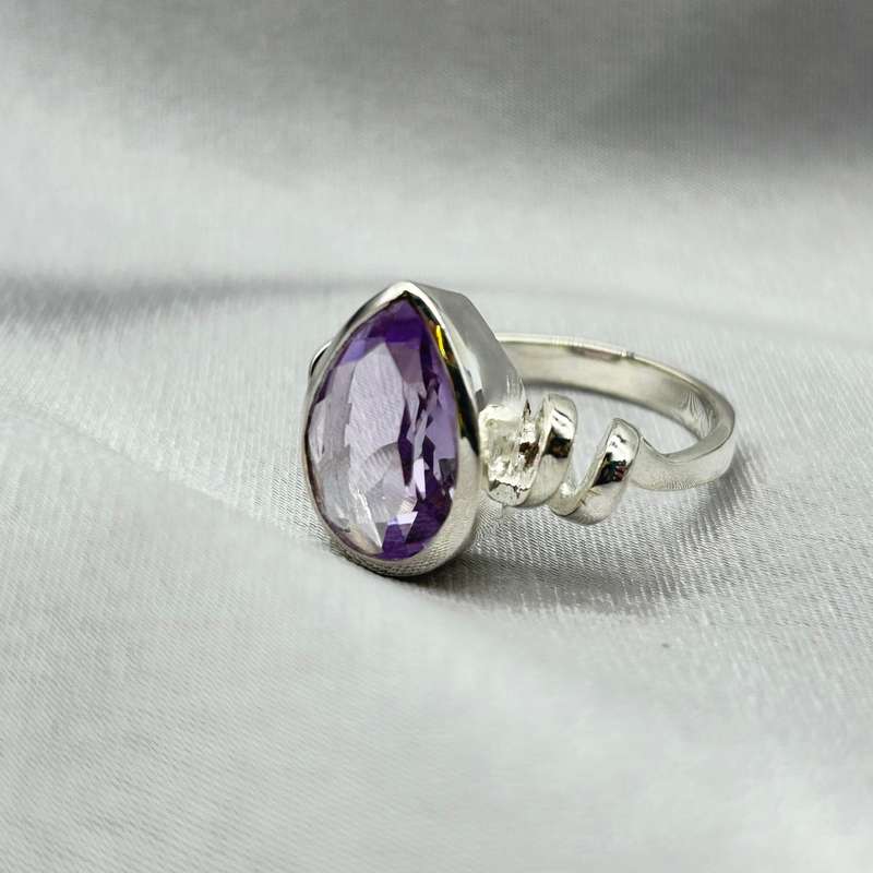 Sterling Silver Faceted Amethyst Crystal Ring