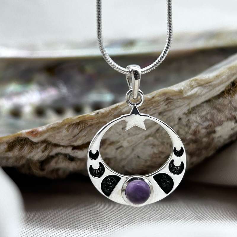 Love You to the Moon & Back Amethyst Sterling Silver Pendant