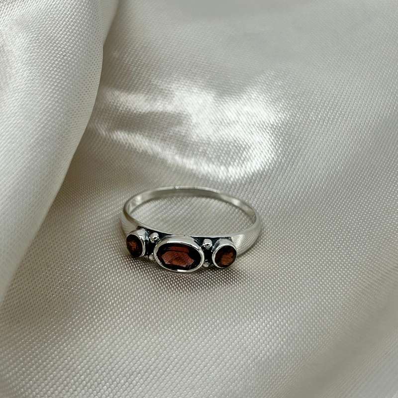 Garnet 3 Stone Sterling Silver Ring