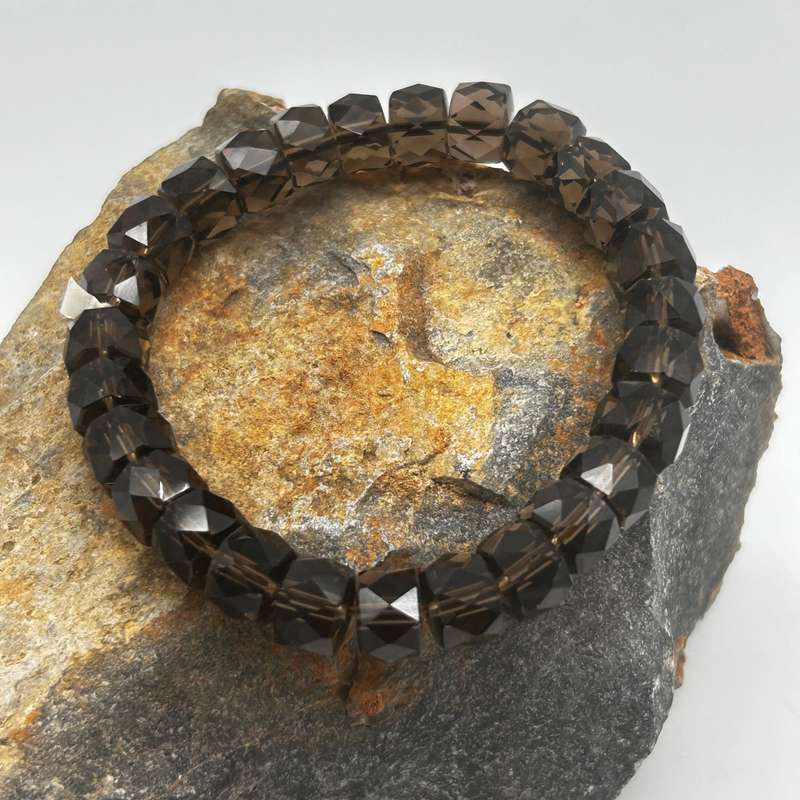 Smoky Quartz Faceted Crystal Wheel Bracelet