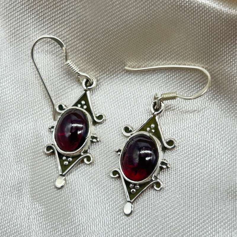 Sterling Silver Garnet Crystal Earrings