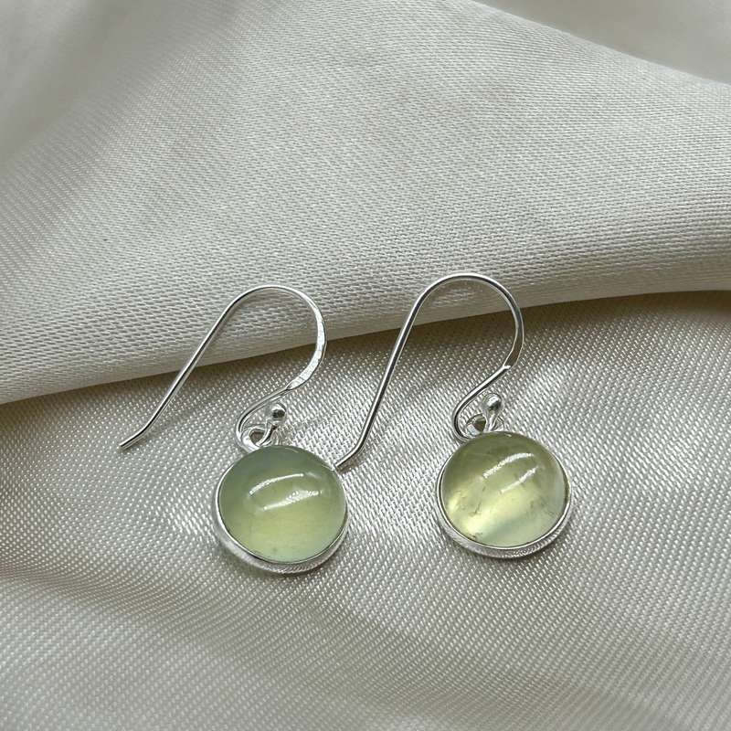 Prehinite Crystal Sterling Silver Cabochon Earrings
