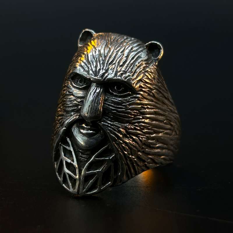 Mens Green Man Sterling Silver Ring
