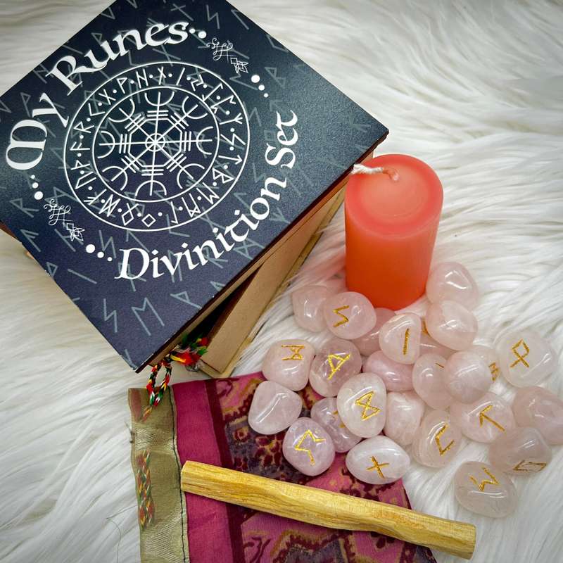 Rose Quartz Rune Divination Kit