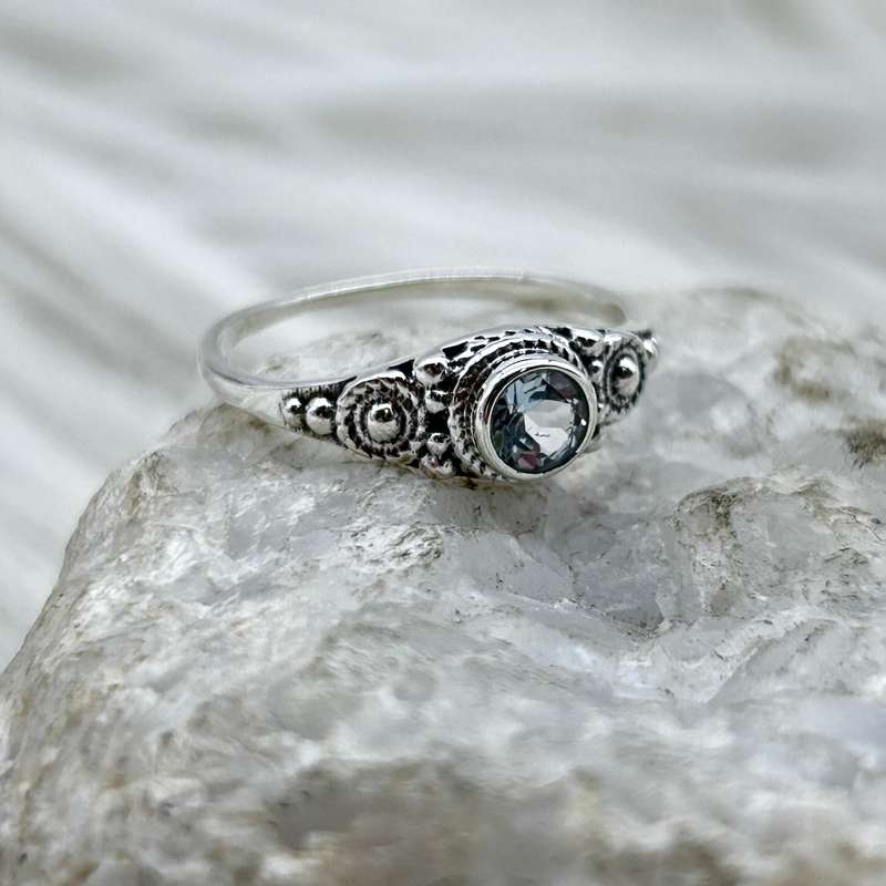 Sterling Silver Blue Topaz Crystal Faceted Ring
