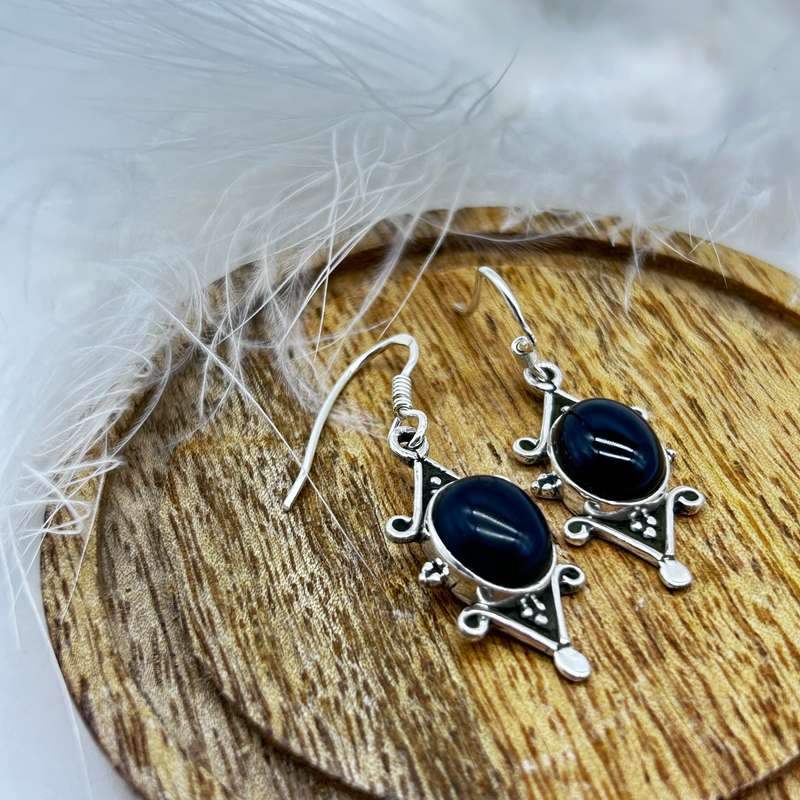 Black Onyx Crystal Sterling Silver Earrings