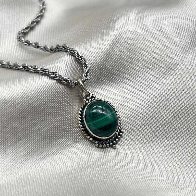 Sterling Silver Malachite Crystal Pendant