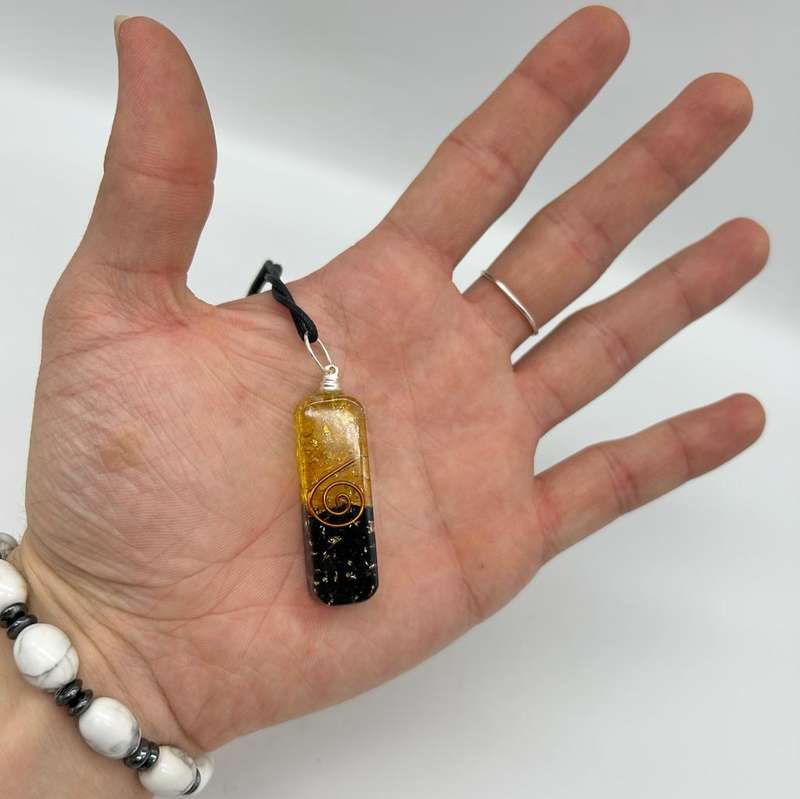 Black Tourmaline and Citrine Orgonite Pendant for Protected Prosperity