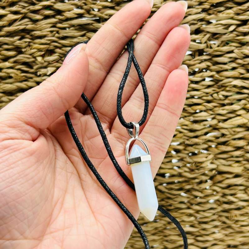 Double Terminated Small Point Jelly Opal Crystal  Pendant