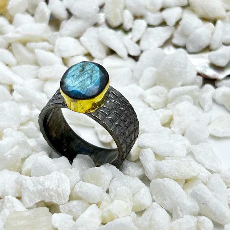 Labradorite Rhodium Plated Sterling Silver Ring