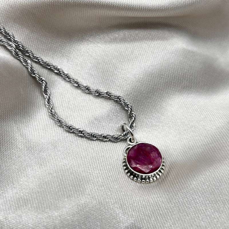 Ruby Sterling Silver Crystal Pendant