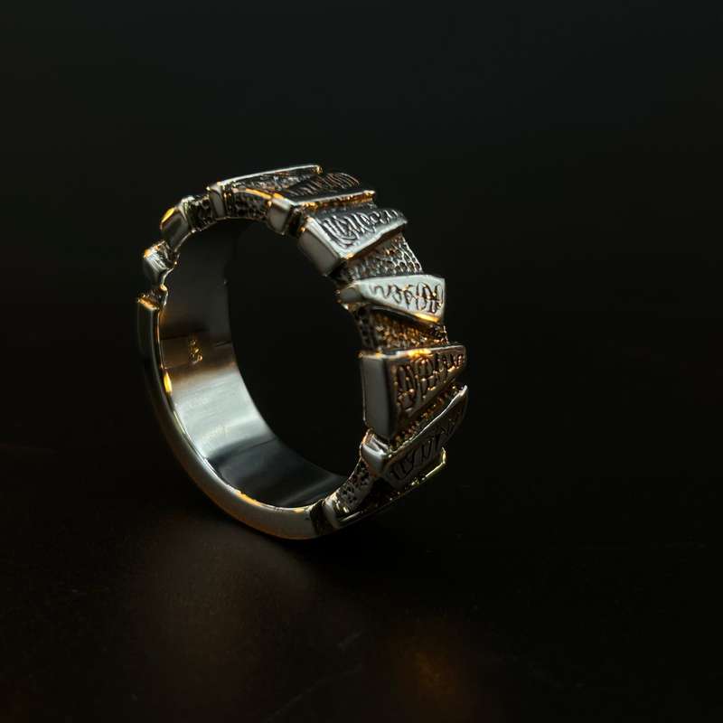 Mens Tribal Sterling Silver Ring