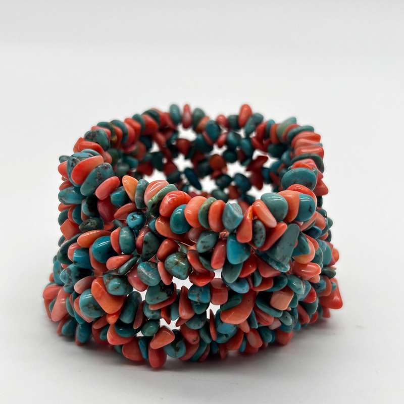 Crystal Coral And Turquoise Chip Cuffed Bracelet