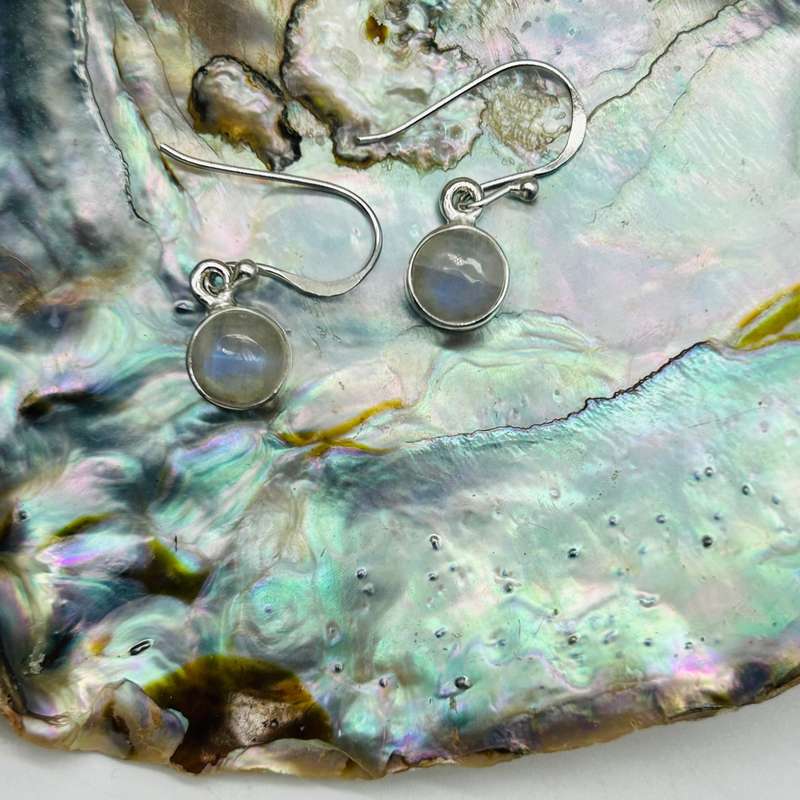 Moonstone Cabachon Crystal Sterling Silver Earrings
