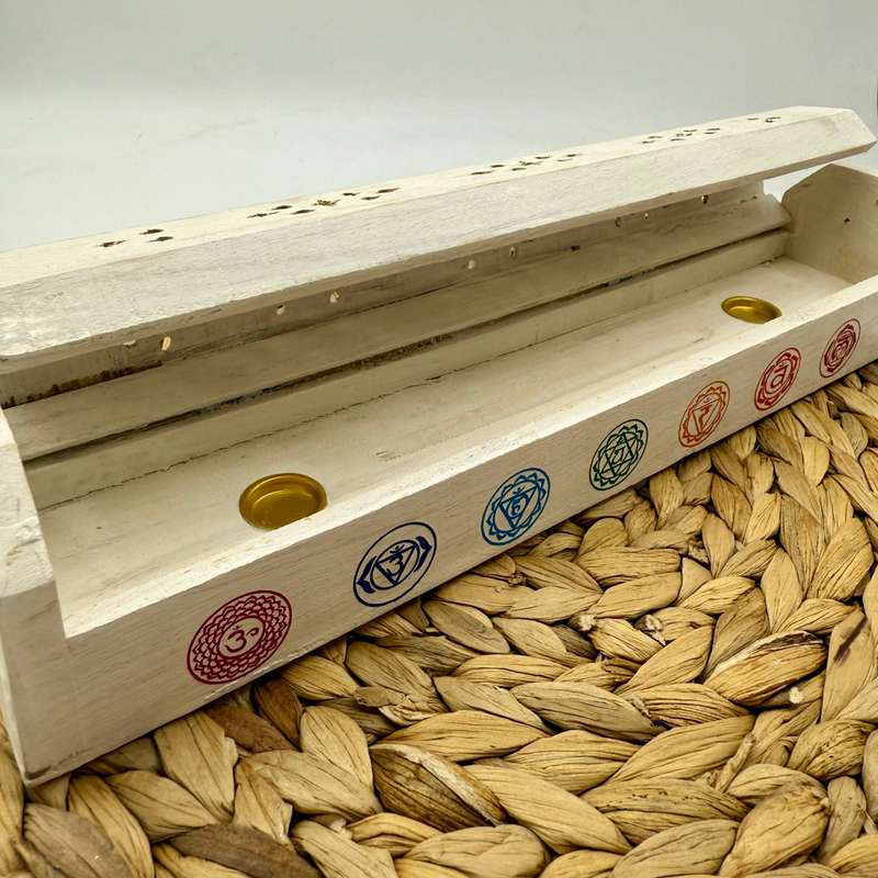 White Wooden Chakra Incense Box