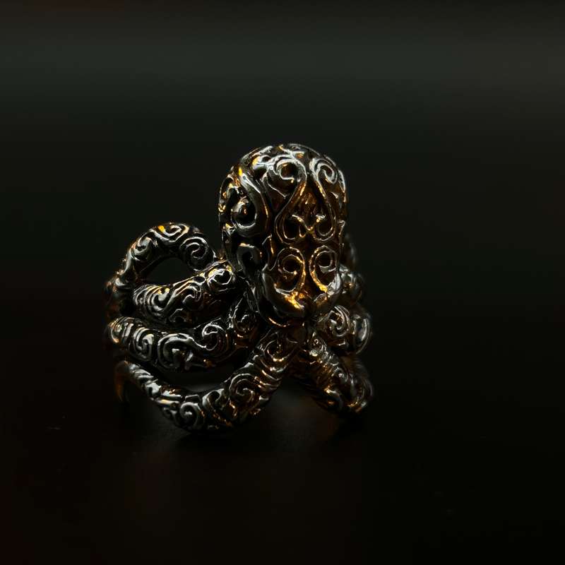 Mens Octopus Sterling Silver Ring
